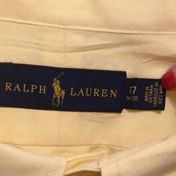 *EUC* Ralph Lauren yellow pinpoint Oxford button down shirt. Size 17 34/35. - Picture 2 of 4